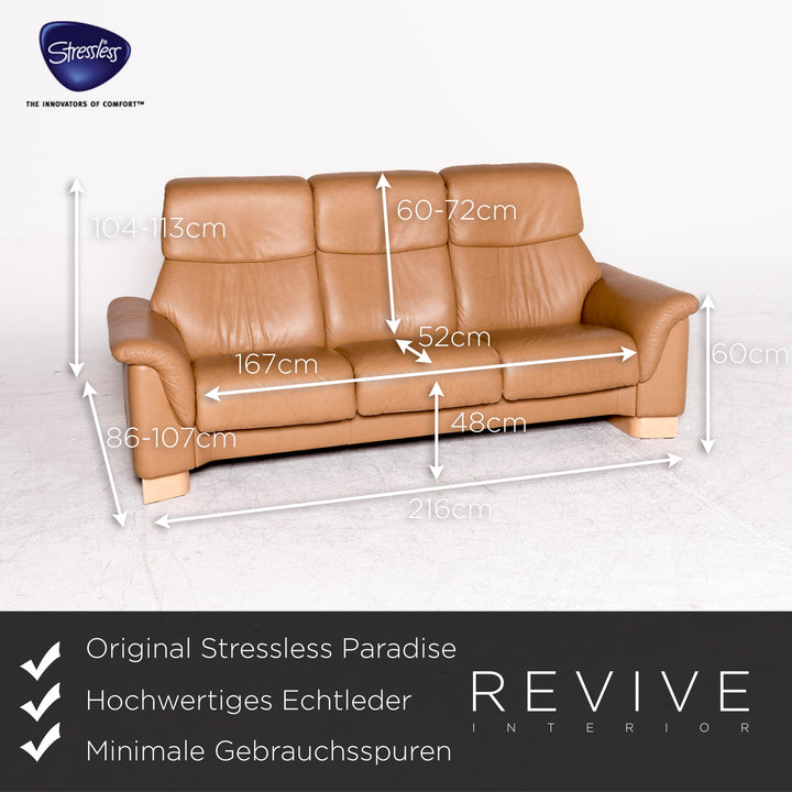 Stressless Paradise Designer Leder High Back Sofa Beige Echtleder Dreisitzer Couch #8841