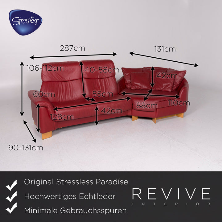 Stressless Paradise Leder Ecksofa Rot Weinrot Sofa Funktion Couch #11718