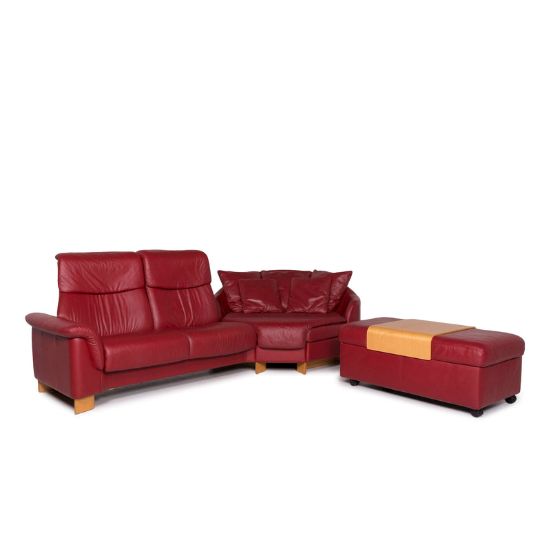 Stressless Paradise Leder Garnitur Rot Weinrot 1x Ecksofa 1x Hocker 