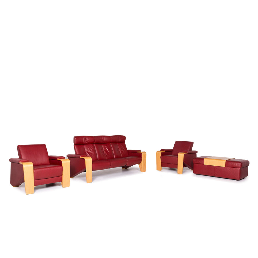 Stressless Pegasus leather sofa set 1x two-seater 2x armchair 1x stool #12152