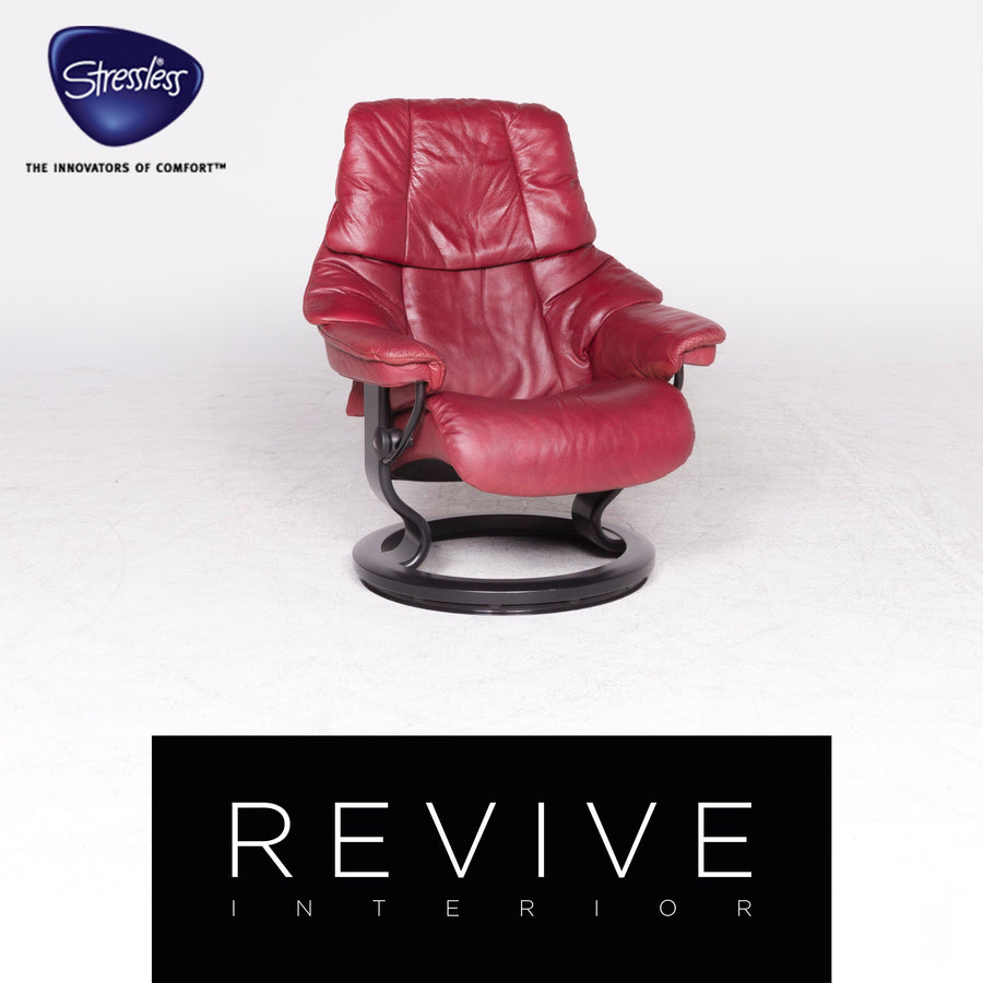 Stressless Reno M Designer Leder Sessel Rot Echtleder Stuhl Relax #8719