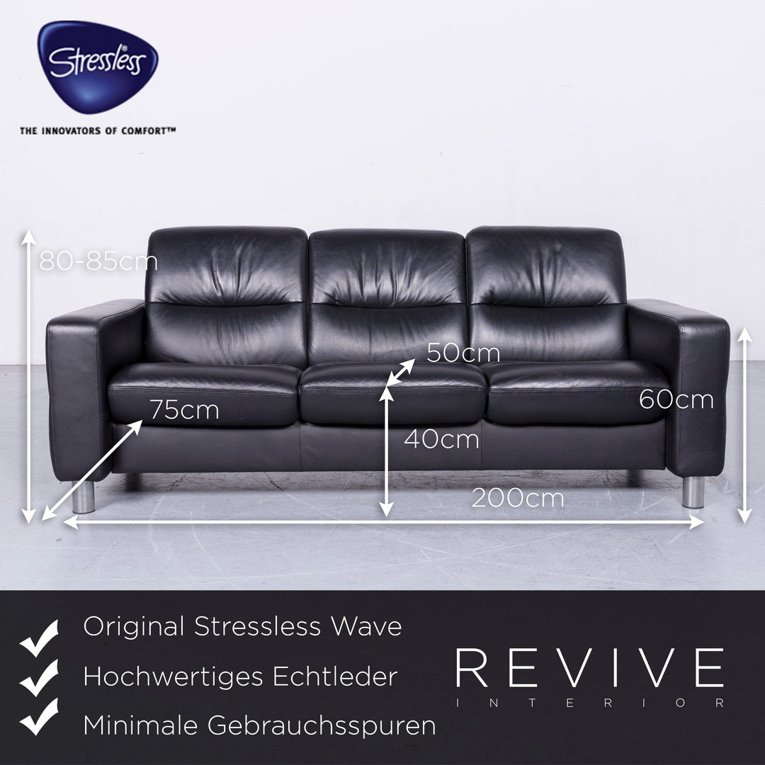 Stressless Wave Designer Leder Sofa Schwarz Echtleder Dreisitzer Couch Funktion #6579