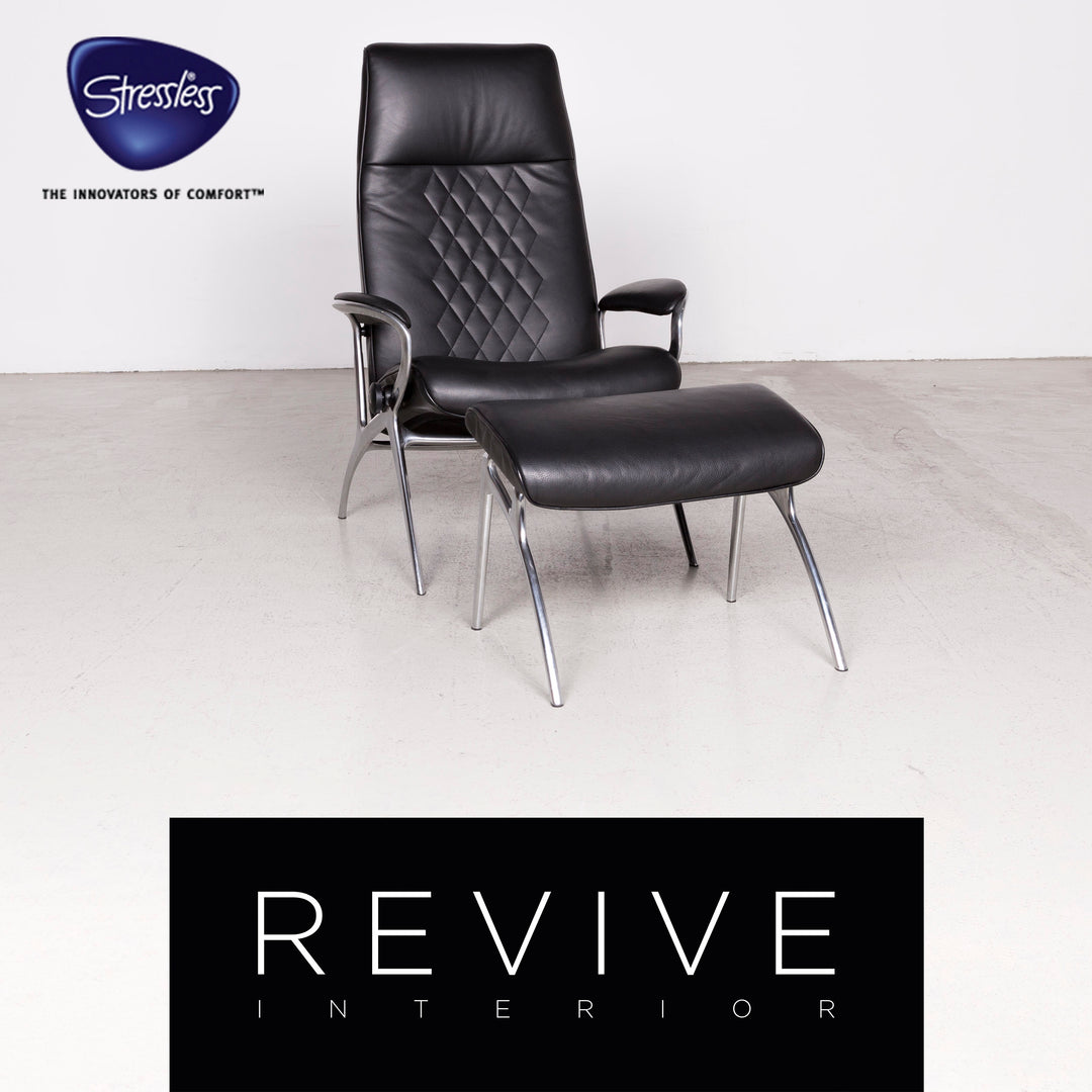 Stressless You Michael L Designer Leder Sessel mit Hocker Schwarz Echtleder Relax Funktion #7674