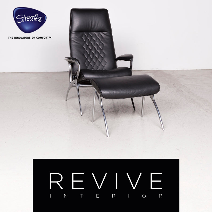 Stressless You Michael L Designer Leder Sessel mit Hocker Schwarz Echtleder Relax Funktion #7674