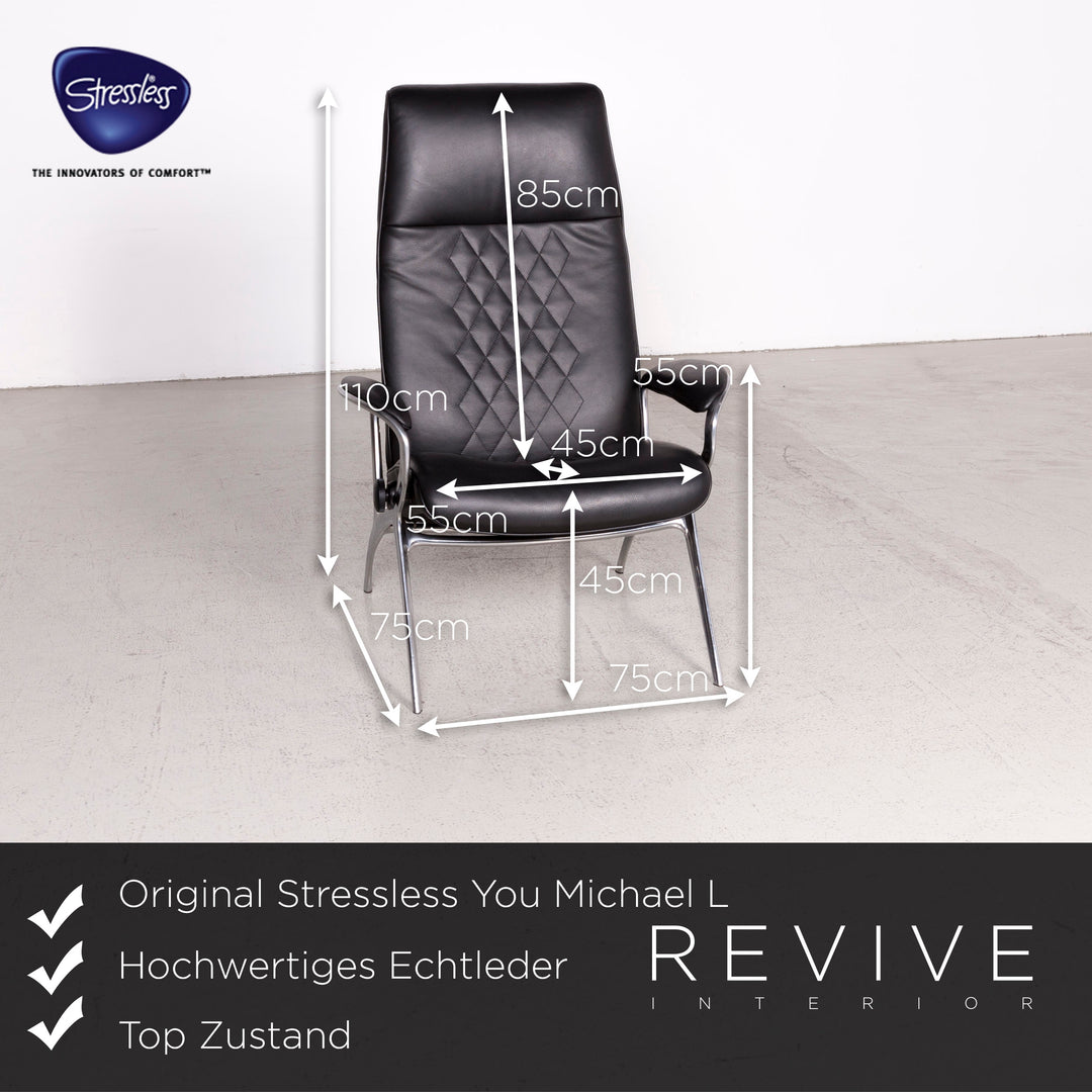 Stressless You Michael L Designer Leder Sessel mit Hocker Schwarz Echtleder Relax Funktion #7674