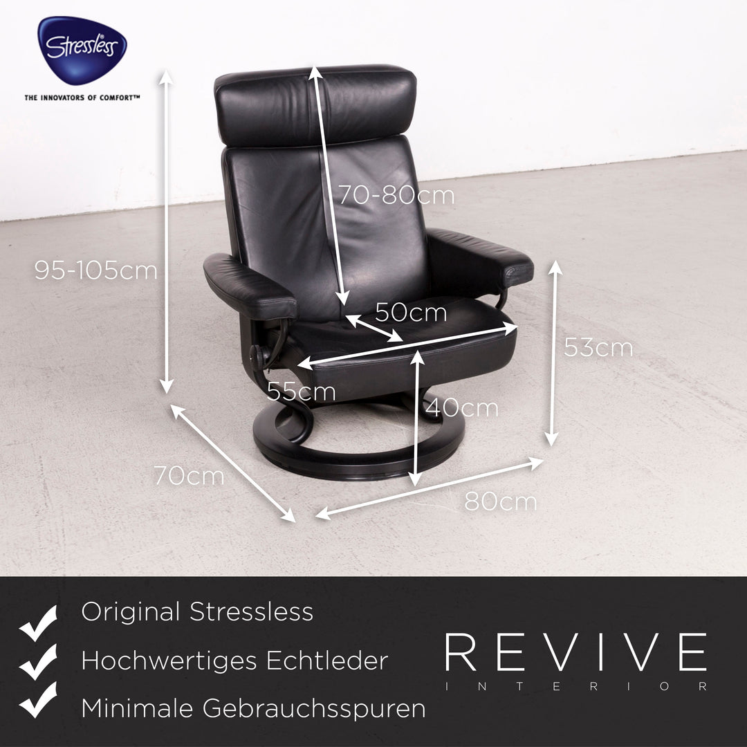 Stressless Designer Leder Sessel Schwarz Echtleder Hocker #8122