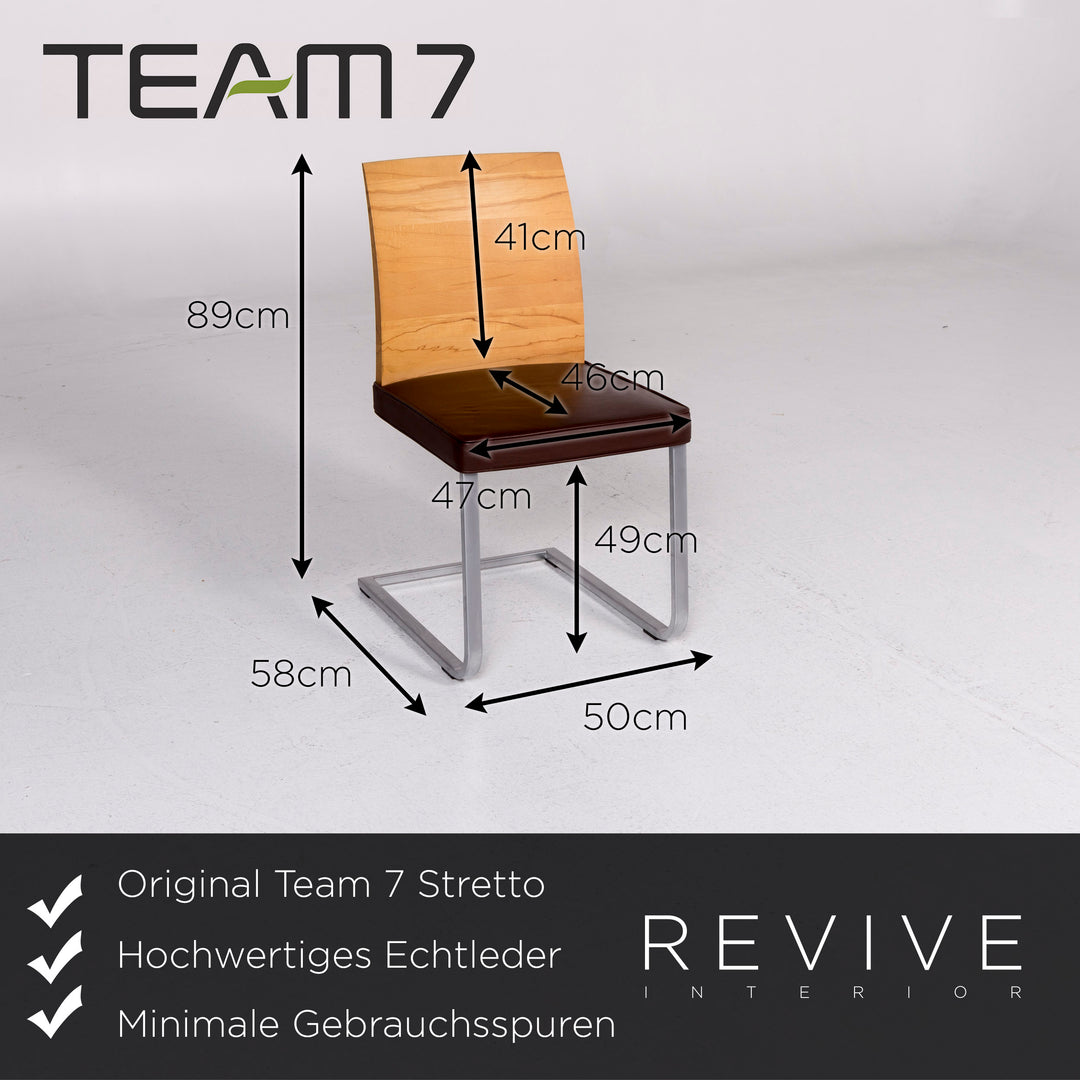Team 7 stretto leather wood armchair set 6x chair core beech #11050