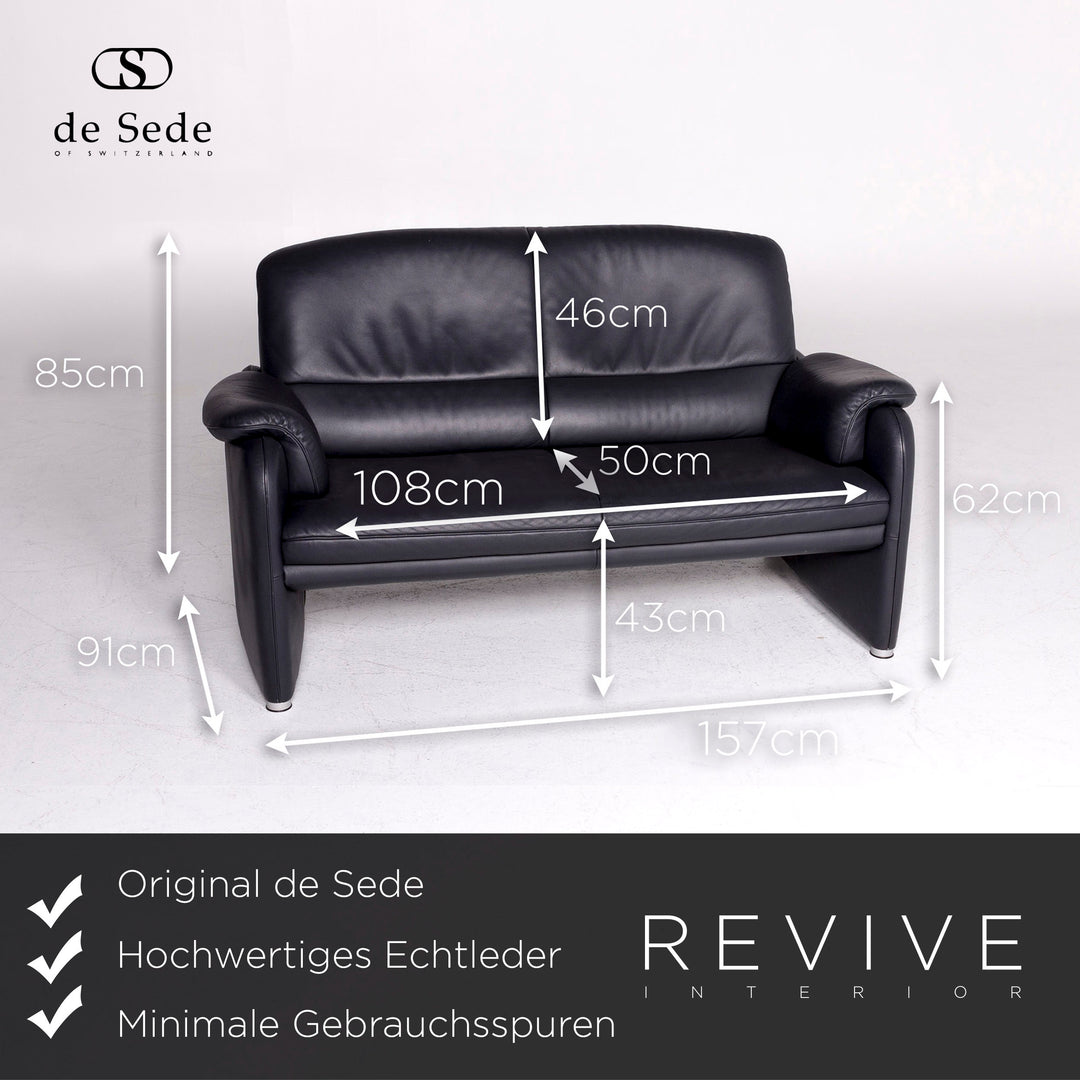 de Sede Designer Leder Sofa Schwarz Zweisitzer Couch #8901
