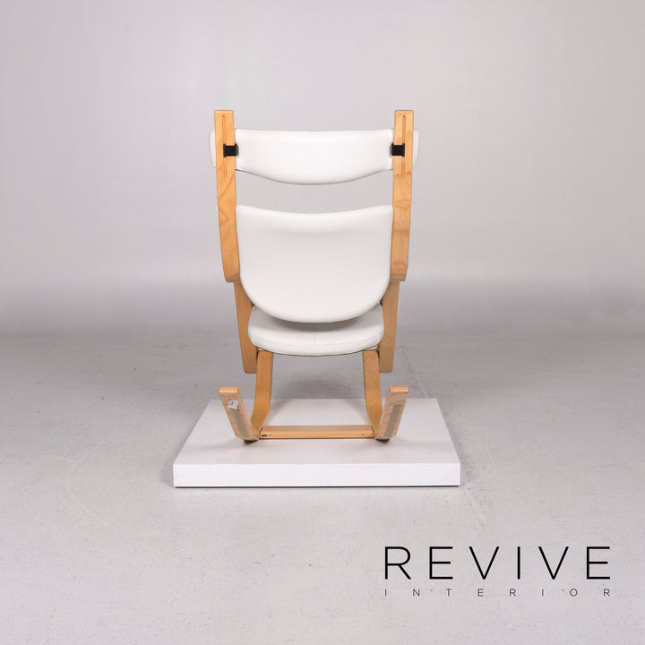 Varier Leder Holz Sessel Weiß Schaukelstuhl Stuhl #12180