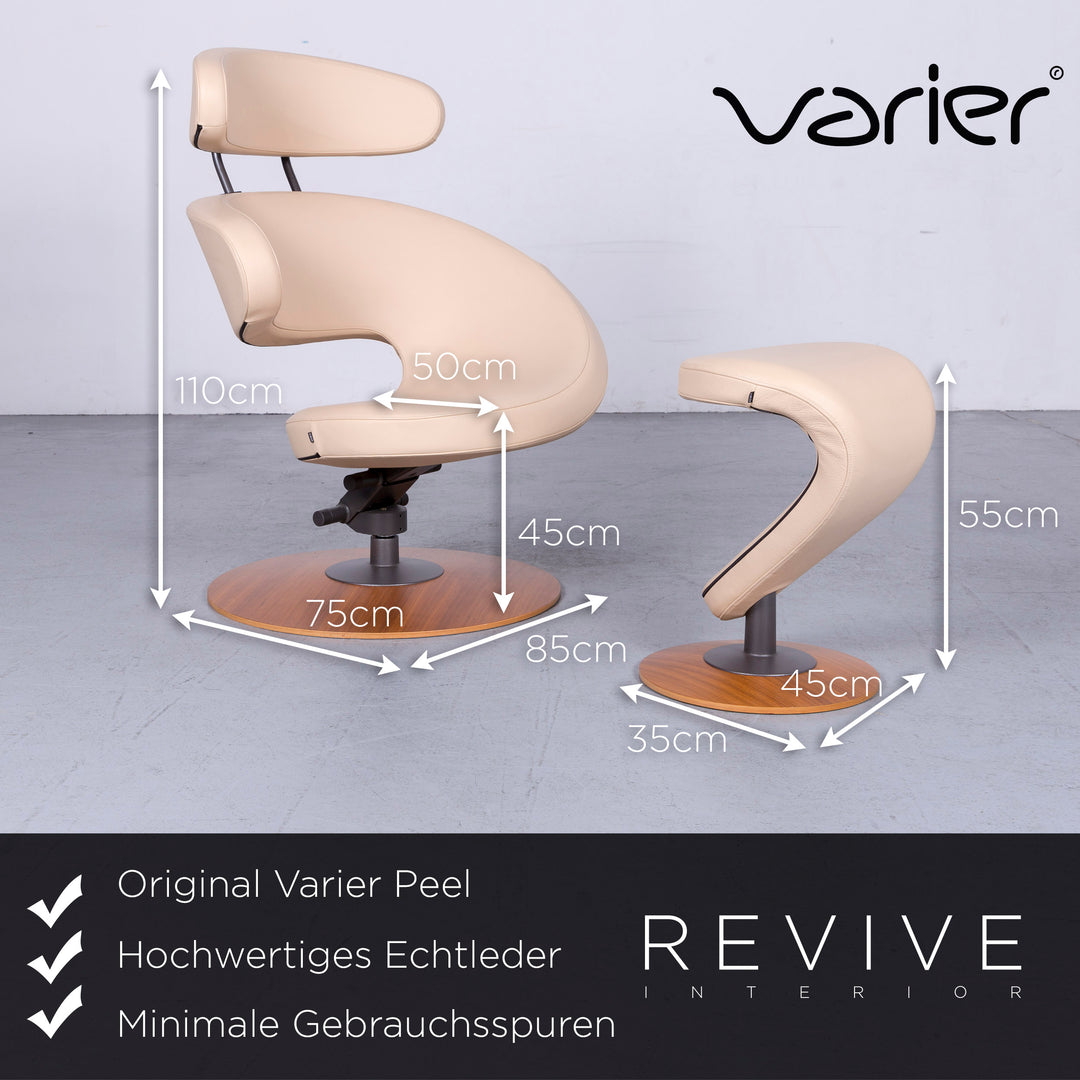Varier Peel Designer Leder Sessel Hocker Beige Echtleder Stuhl #6436