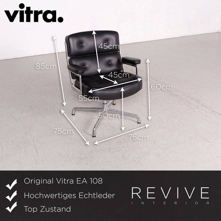 Vitra ES 108 Lobby Chair Charles & Ray Eames Leder Sessel Schwarz Echtleder Zwei Stück #8475