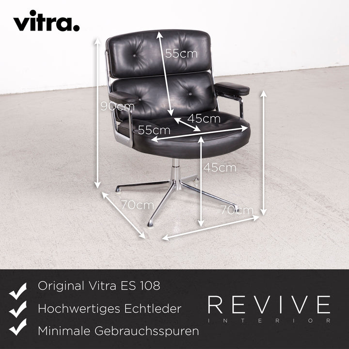 Vitra ES 108 Lobby Chair Leder Premium Sessel Schwarz by Charles Eames Echtleder 1970ger Stuhl #7929