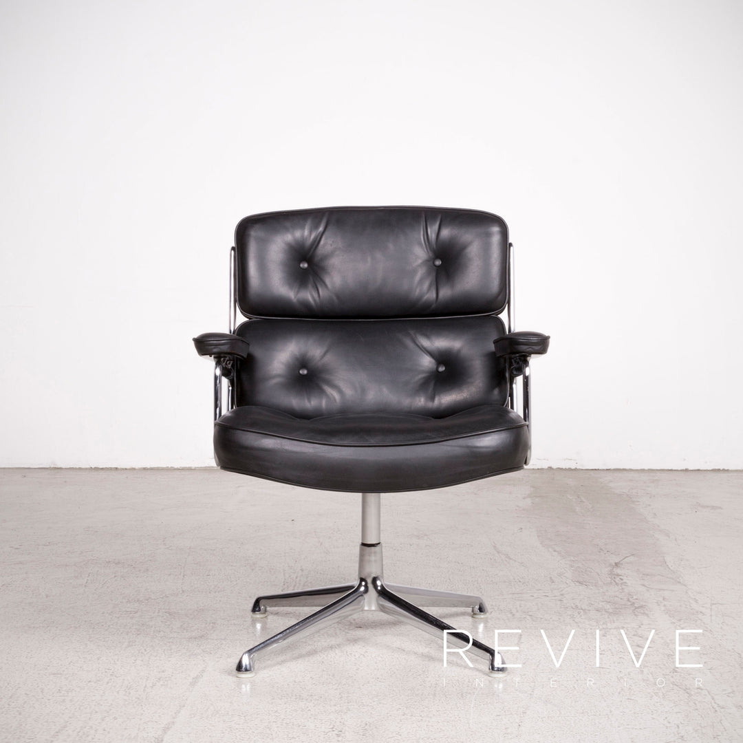 Vitra ES 108 Lobby Chair Leather Premium Armchair Black by Charles Eames Genuine Leather 1970s Chair #7929