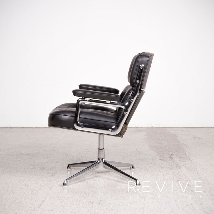 Vitra ES 108 Lobby Designer Leather Premium Armchair Set Noir par Charles Eames Chaise en cuir véritable des années 1970 #8106