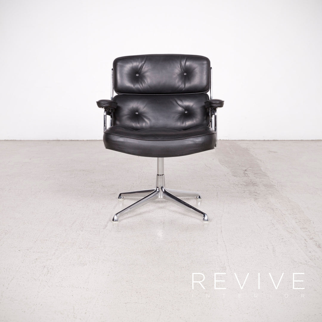Vitra ES 108 Lobby Designer Leather Premium Armchair Set Noir par Charles Eames Chaise en cuir véritable des années 1970 #8106