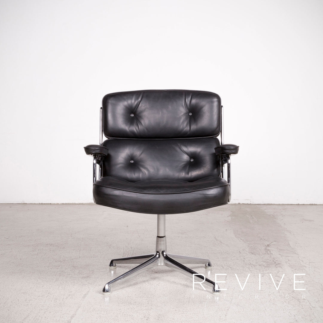 Vitra ES 108 Lobby Designer Leather Premium Armchair Set Noir par Charles Eames Chaise en cuir véritable des années 1970 #8106