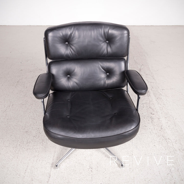 Vitra ES 108 Lobby Designer Leather Premium Armchair Set Noir par Charles Eames Chaise en cuir véritable des années 1970 #8106