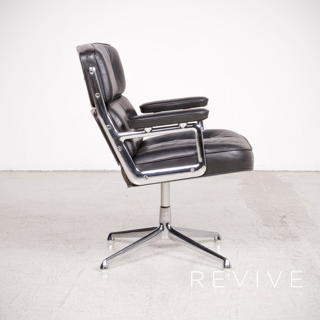Vitra ES 108 Lobby Designer Leather Premium Armchair Set Noir par Charles Eames Chaise en cuir véritable des années 1970 #8106