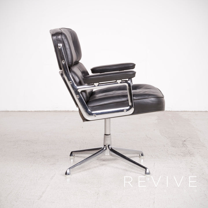 Vitra ES 108 Lobby Designer Leather Premium Armchair Set Noir par Charles Eames Chaise en cuir véritable des années 1970 #8106