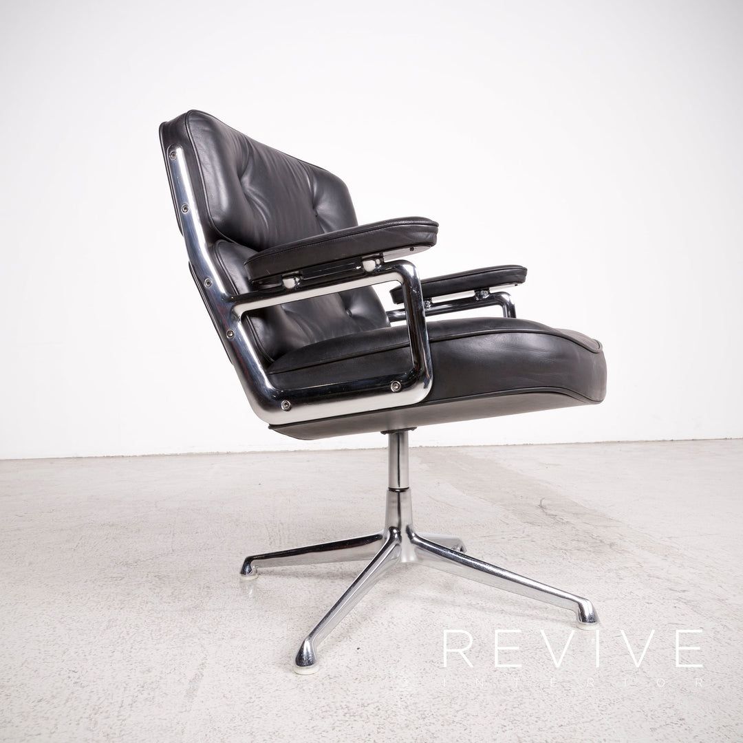 Vitra ES 108 Lobby Designer Leather Premium Armchair Set Noir par Charles Eames Chaise en cuir véritable des années 1970 #8106