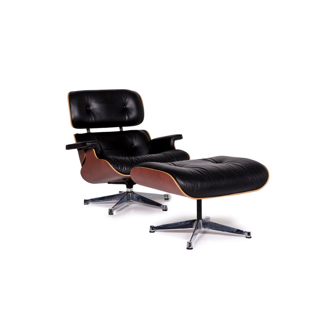 Vitra Eames Lounge Chair Leder Sessel Schwarz inkl. Hocker Kirschbaumholz Clubsessel #10929