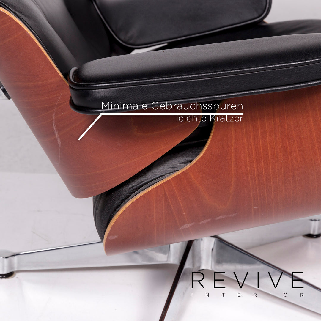 Vitra Eames Lounge Chair Leder Sessel Schwarz inkl. Hocker Kirschbaumholz Clubsessel #10929