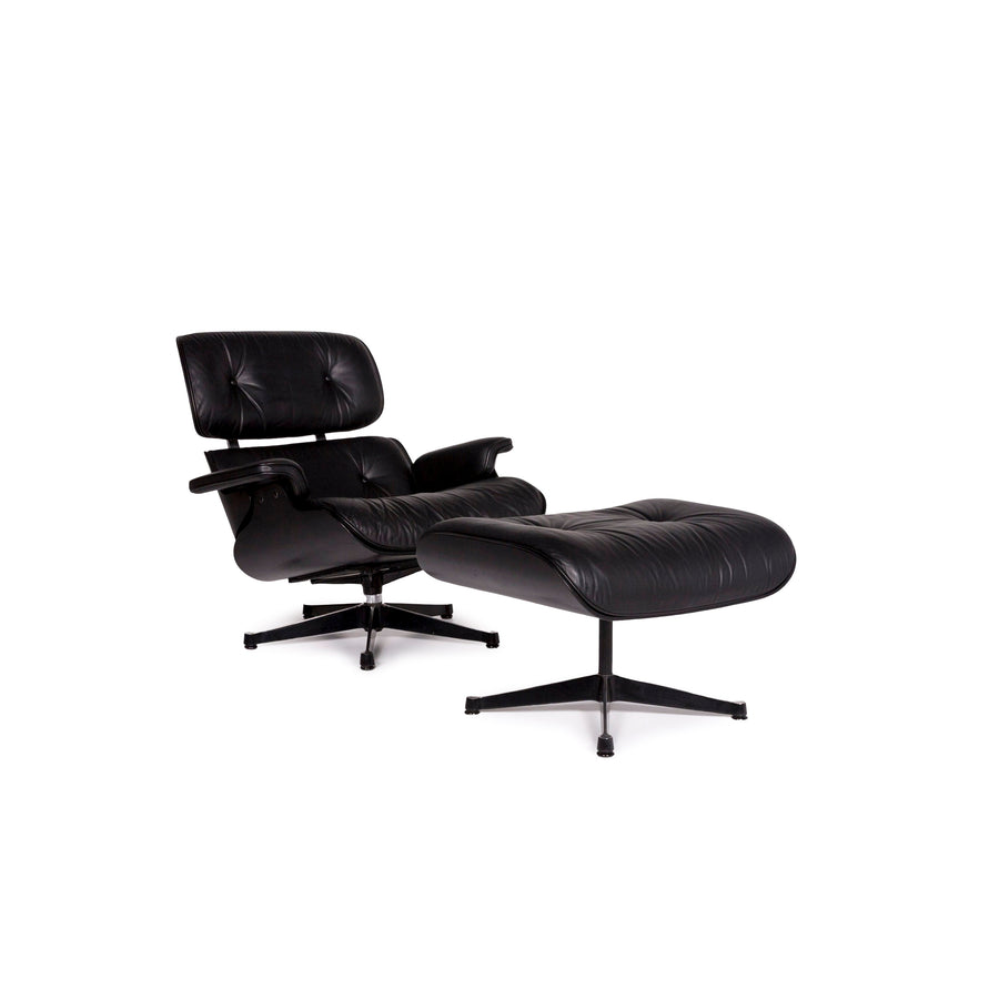 Vitra Eames Lounge Chair incl. Stool Leather Black Ottoman Charles &amp; Ray Eames #10387