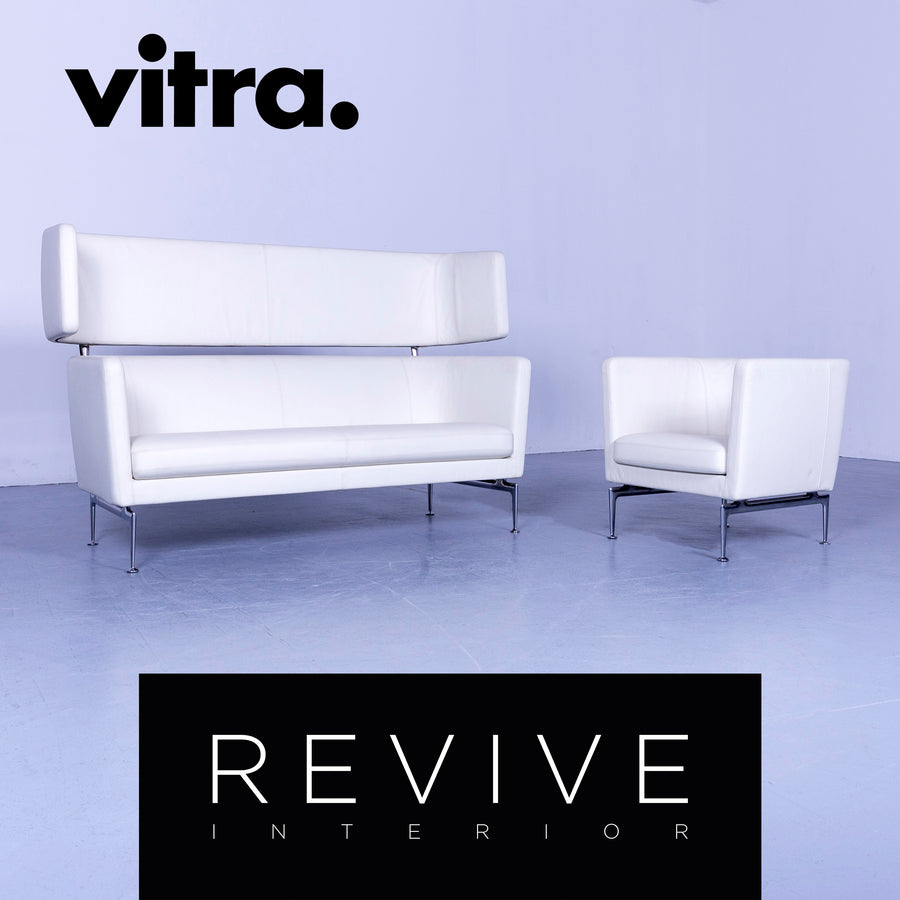Vitra Suita designer leather sofa set white two-seater couch genuine leather bench #5658