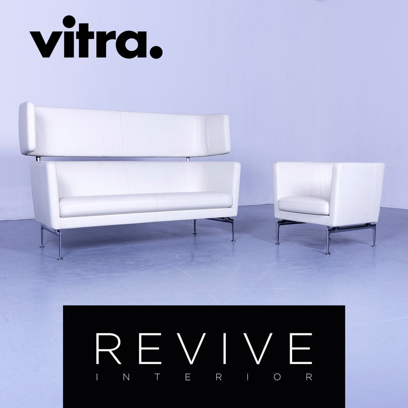 Vitra Suita Designer Leder Sofa Garnitur Weiß Zweisitzer Couch Echtleder Bank 