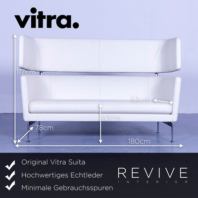 Vitra Suita Designer Leder Sofa Garnitur Weiß Zweisitzer Couch Echtleder Bank #5658