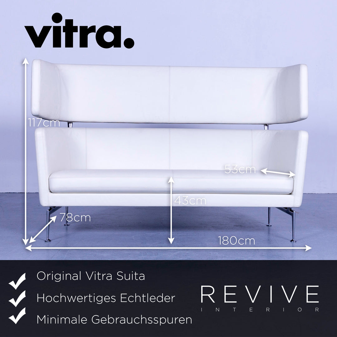 Vitra Suita Leder Sofa Weiß Zweisitzer Couch Echtleder Bank #5505