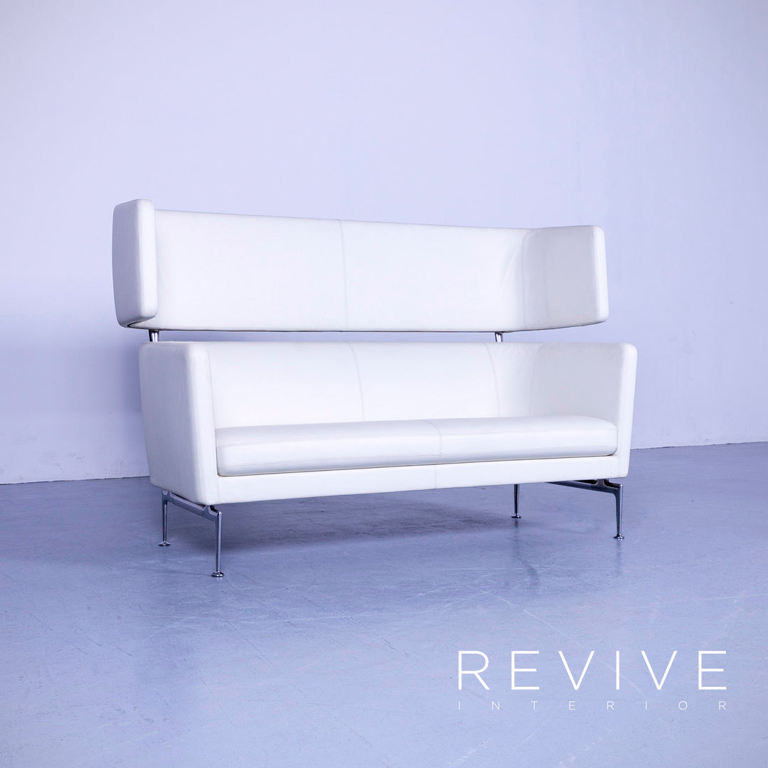Vitra Suita designer leather sofa set white two-seater couch genuine leather bench #5658