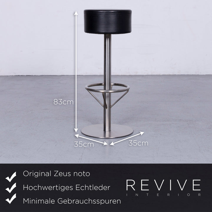 Zeus Noto Leather Bar Stool Black Real Leather Modern SWISS Air Lounge Zurich #3662