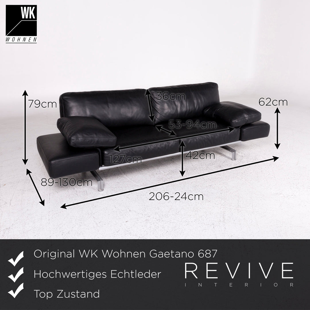 WK Wohnen Gaetano 687 Canapé design en cuir noir 2 places avec fonction détente #9547