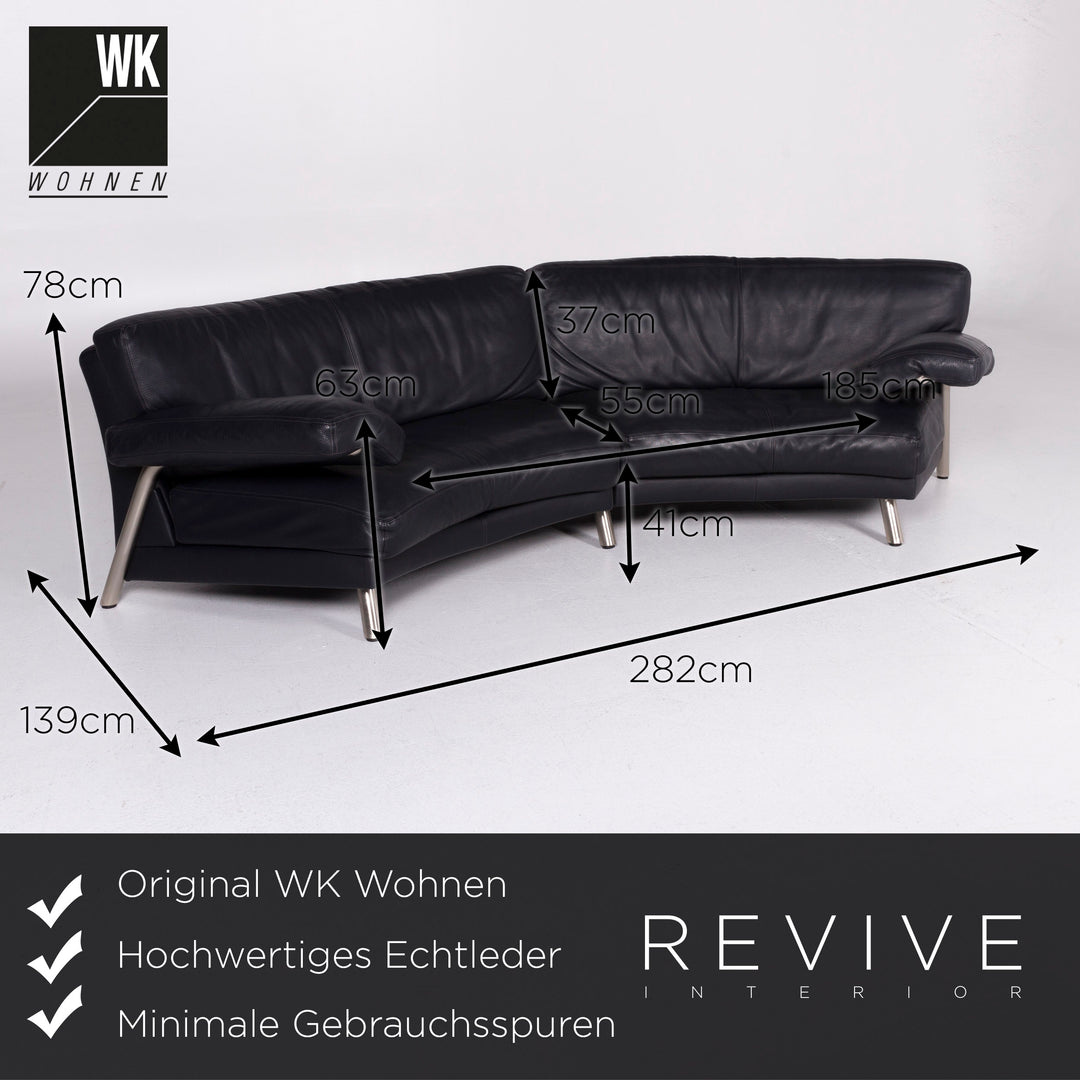WK Wohnen leather sofa dark blue four-seater #10740