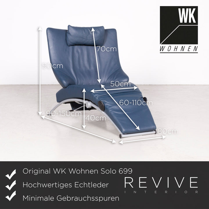 WK Wohnen Solo 699 designer leather lounger blue genuine leather armchair function #7436