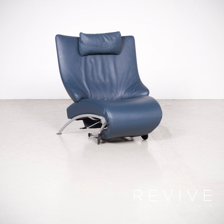 WK Wohnen Solo 699 designer leather lounger blue genuine leather armchair function #7436