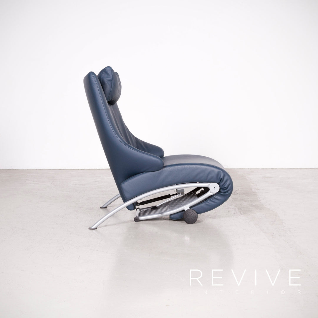 WK Wohnen Solo 699 designer leather lounger blue genuine leather armchair function #7436