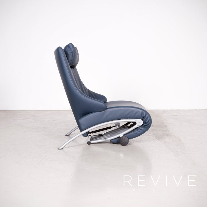 WK Wohnen Solo 699 designer leather lounger blue genuine leather armchair function #7436