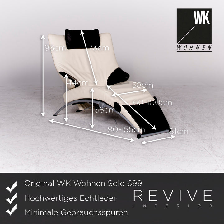 WK Wohnen Solo 699 Designer Leather Lounger White Black Real Leather Couch Armchair #8638