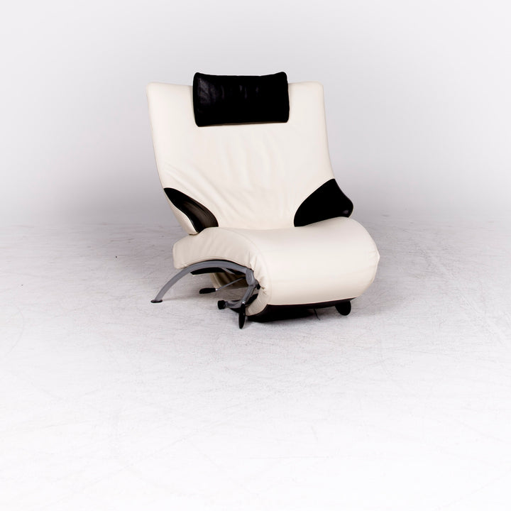 WK Wohnen Solo 699 Designer Leather Lounger White Black Real Leather Couch Armchair #8638