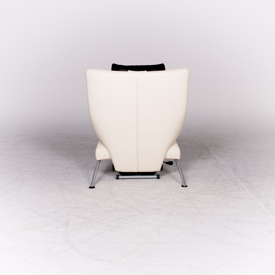 WK Wohnen Solo 699 Designer Leather Lounger White Black Real Leather Couch Armchair #8638