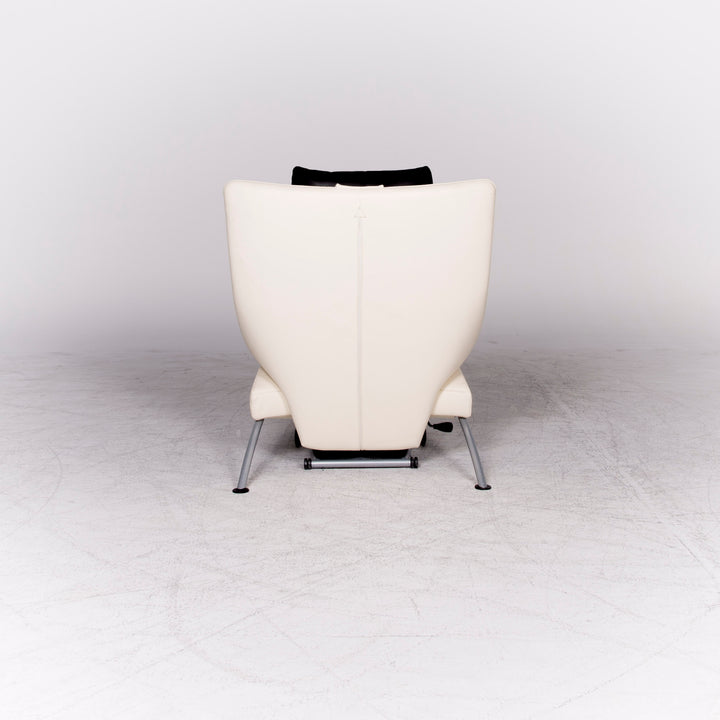 WK Wohnen Solo 699 Designer Leather Lounger White Black Real Leather Couch Armchair #8638