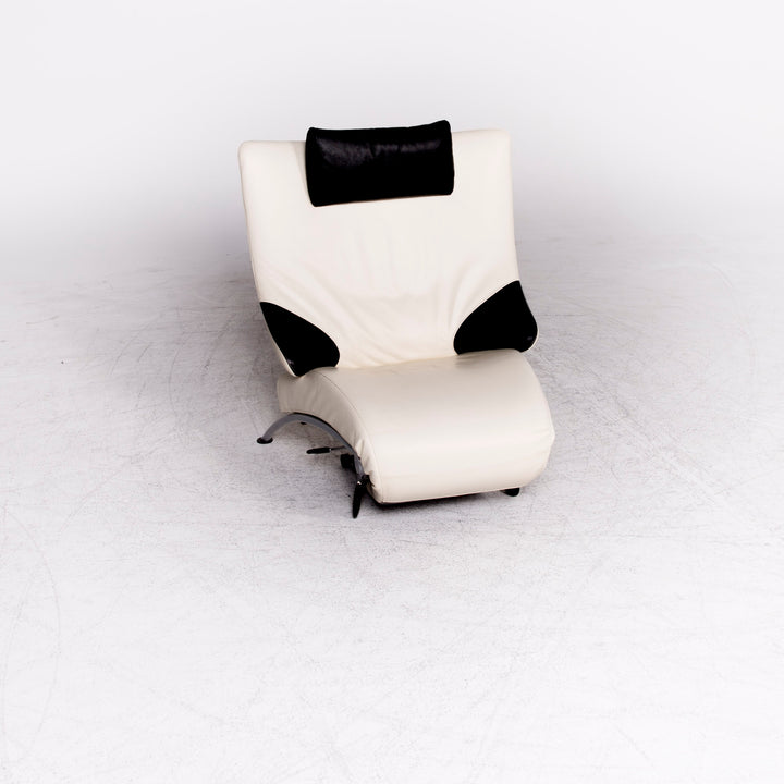 WK Wohnen Solo 699 Designer Leather Lounger White Black Real Leather Couch Armchair #8638