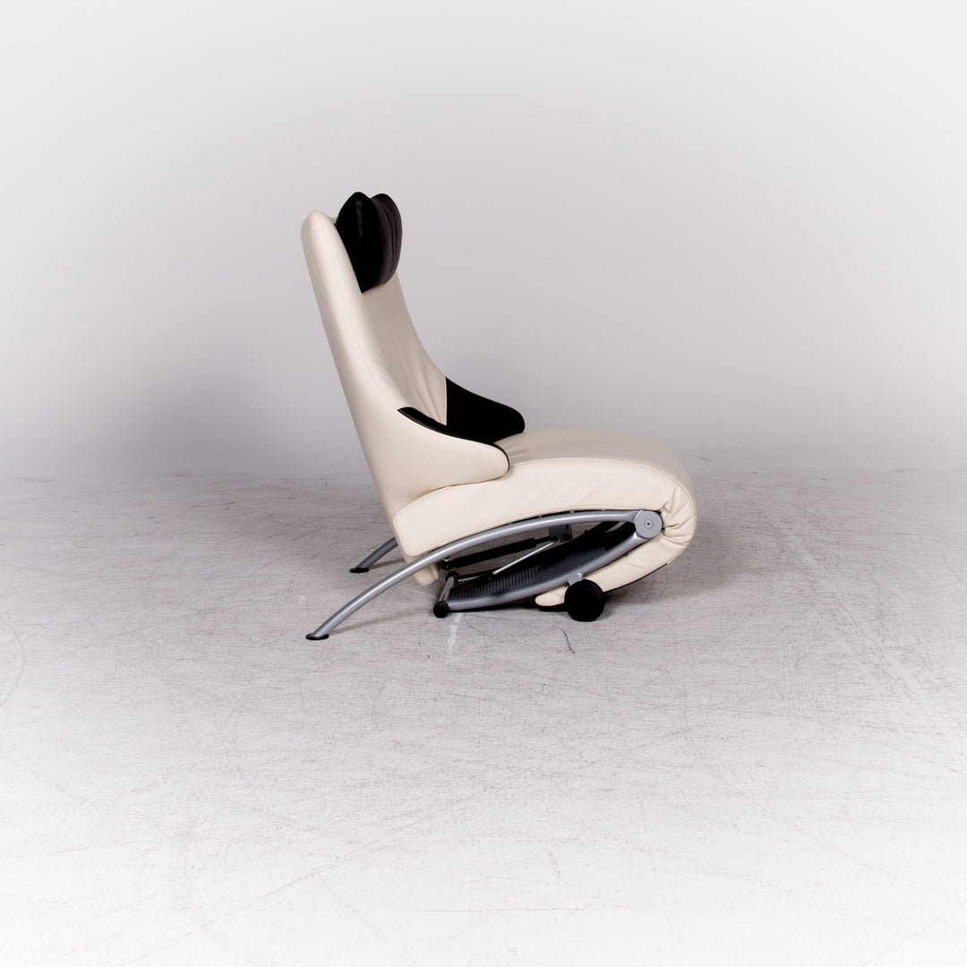 WK Wohnen Solo 699 Designer Leather Lounger White Black Real Leather Couch Armchair #8638