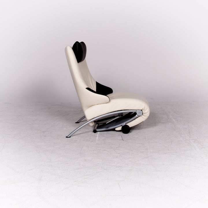 WK Wohnen Solo 699 Designer Leather Lounger White Black Real Leather Couch Armchair #8638