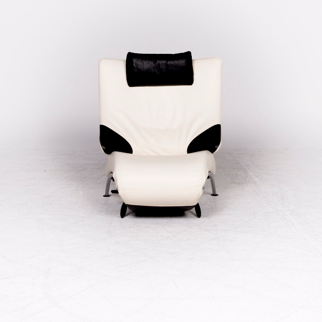 WK Wohnen Solo 699 Designer Leather Lounger White Black Real Leather Couch Armchair #8638