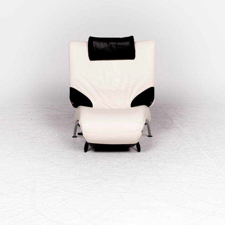 WK Wohnen Solo 699 Designer Leather Lounger White Black Real Leather Couch Armchair #8638