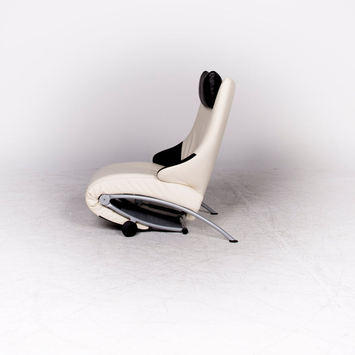 WK Wohnen Solo 699 Designer Leather Lounger White Black Real Leather Couch Armchair #8638