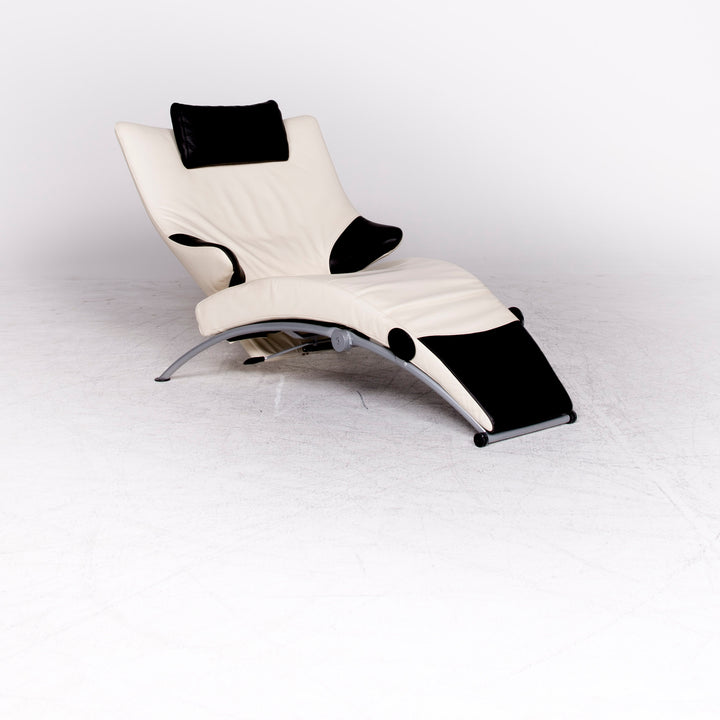 WK Wohnen Solo 699 Designer Leather Lounger White Black Real Leather Couch Armchair #8638